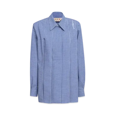 Marni Women's Wool Blend Checked Shirt "Blue"