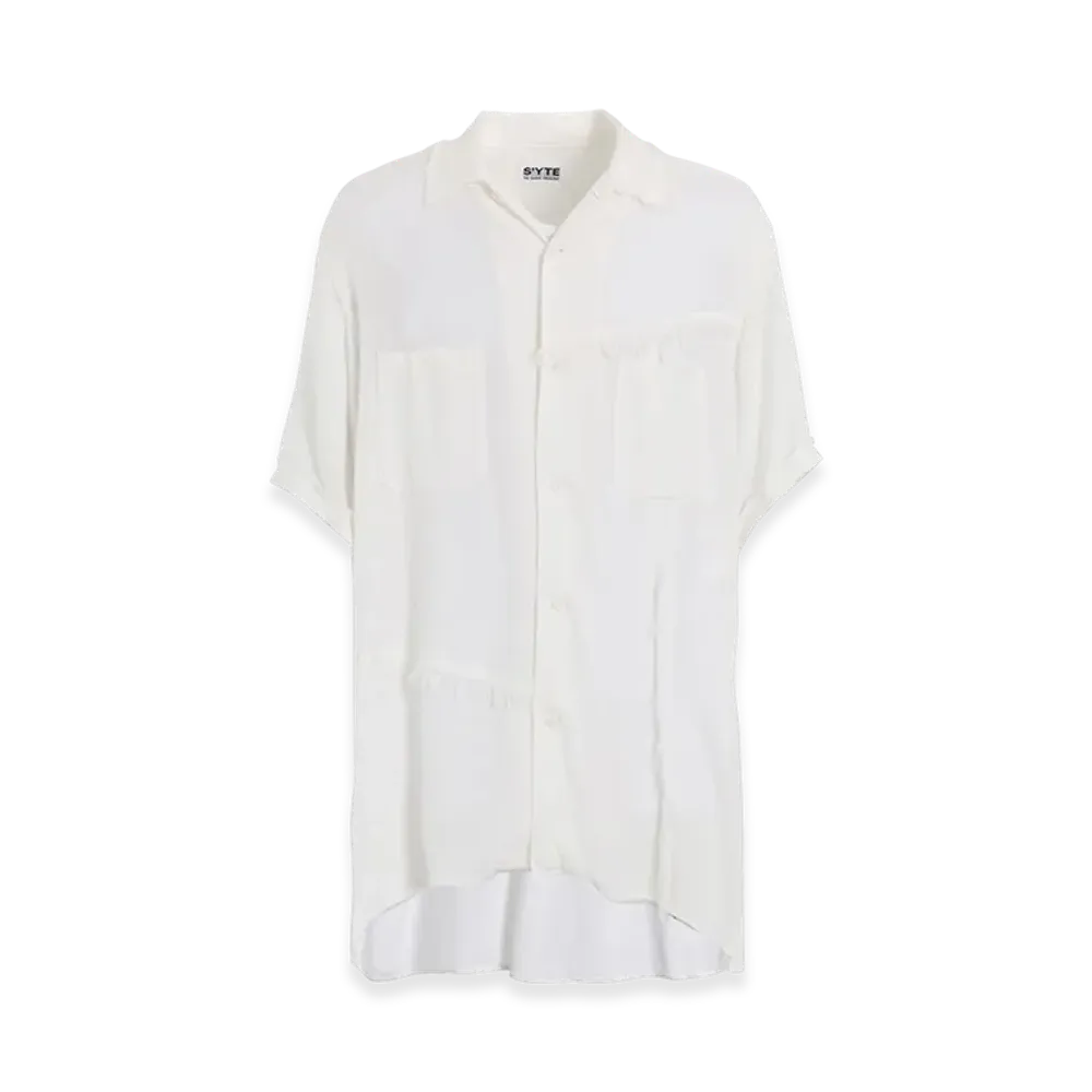S'YTE Viscose Twill Cut-Off Open-Collar Shirt "White"