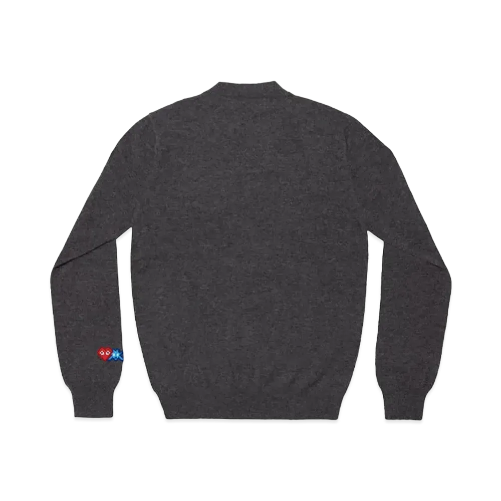 PLAY COMME des GARCONS Invader Men's Lambswool Cardigan "Medium Grey"