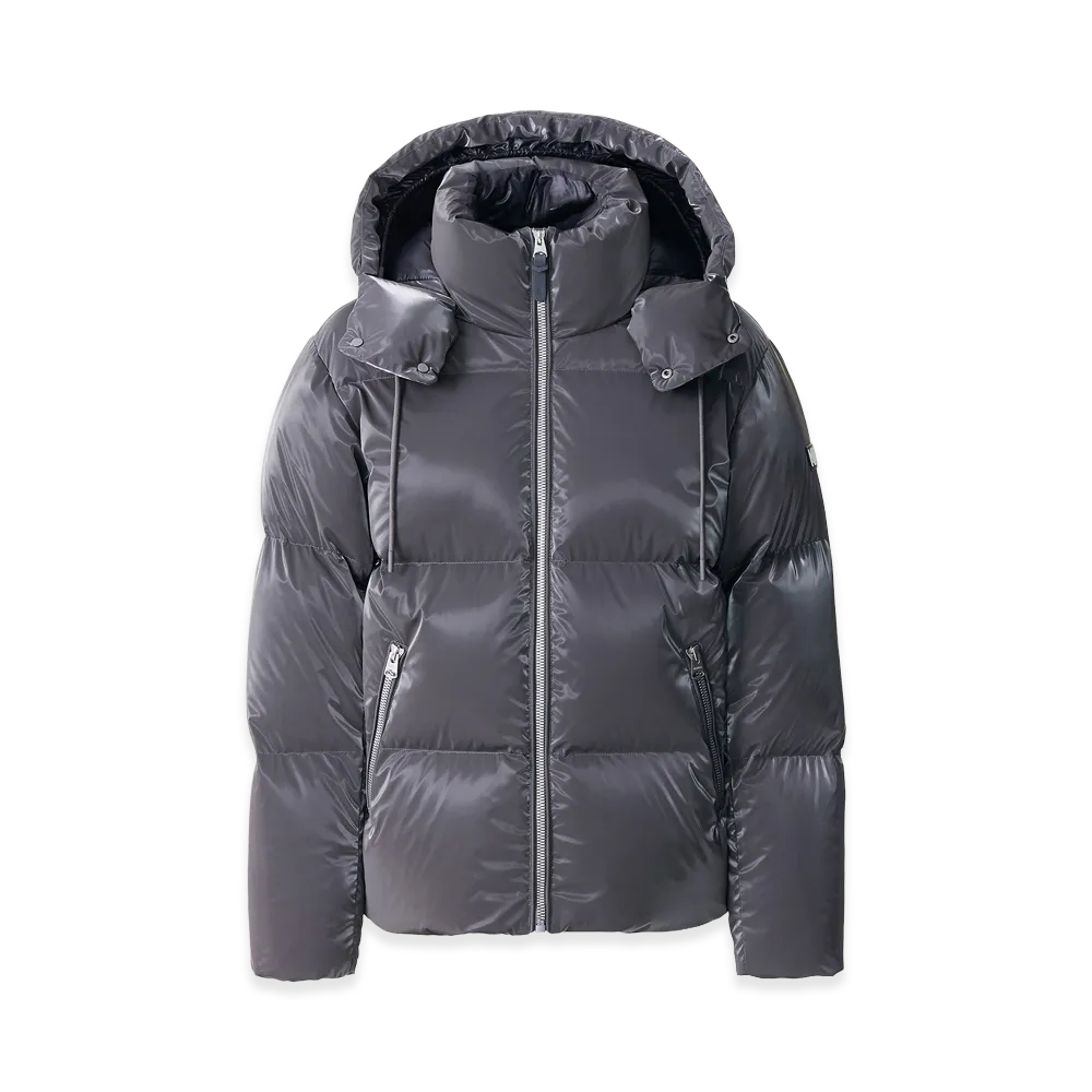 MACKAGE Kent-Glo High-Gloss Removable Hooded Down Jacket "Carbon"