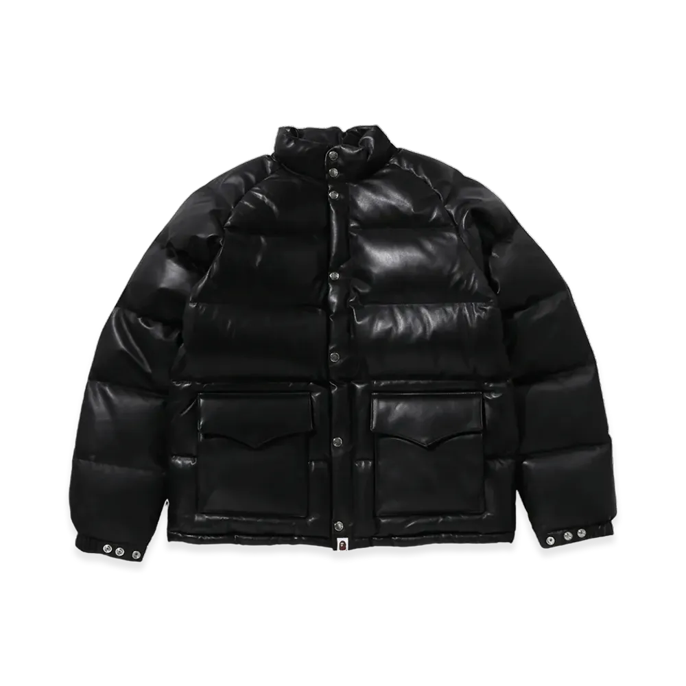 A BATHING APE Leather Classic Down Jacket "Black"