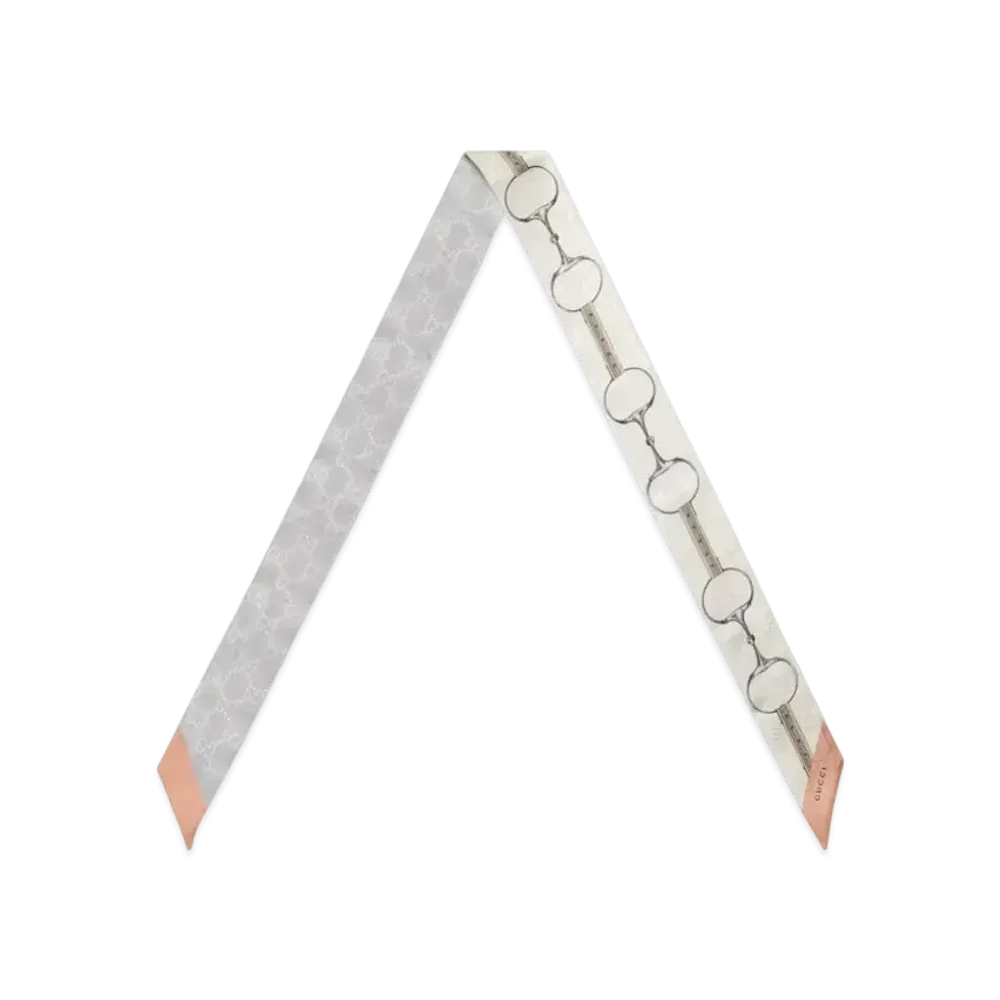 GUCCI Horsebit Print Silk Neck Bow "Light Grey/Pink"