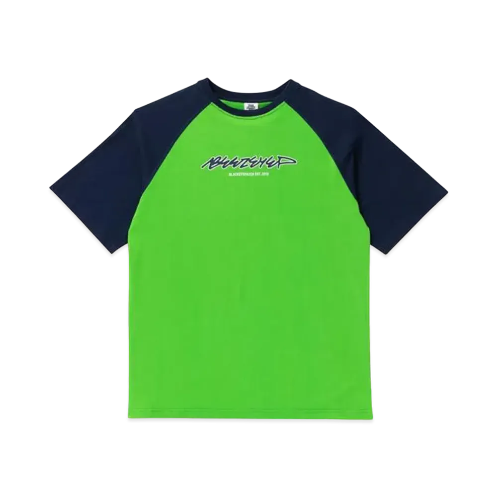 BlackEyePatch BEEZ-EYE-P SCRIPT LOGO RAGLAN TEE "Navy/Green"