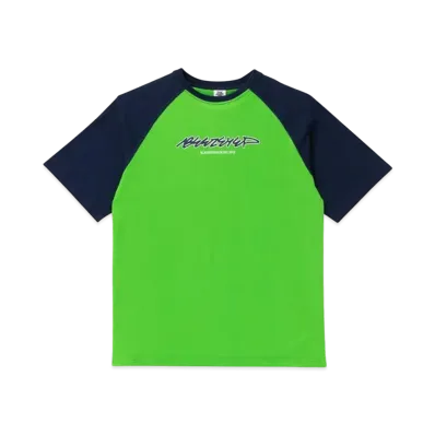 BlackEyePatch BEEZ-EYE-P SCRIPT LOGO RAGLAN TEE "Navy/Green"