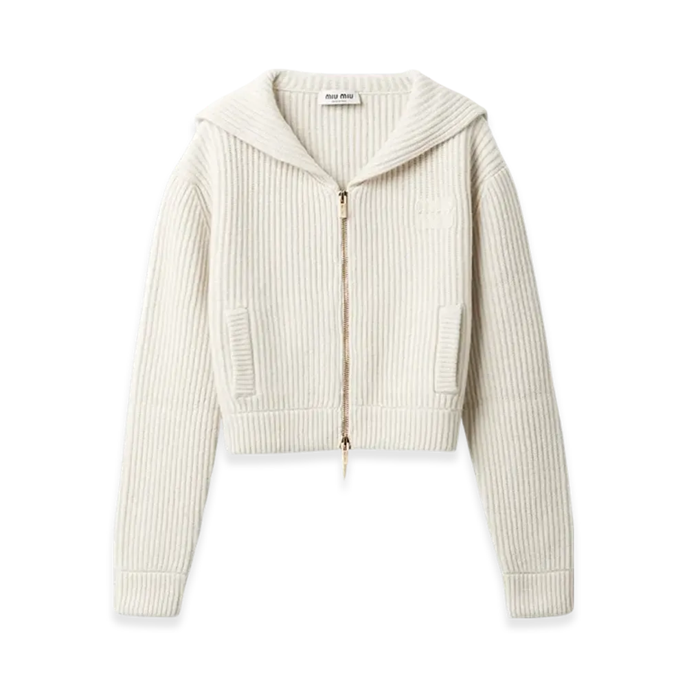 MIU MIU Women's Wool and Cashmere Knit Cardigan "Chalk White"