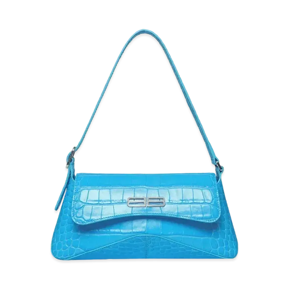 BALENCIAGA XX Small Flap Bag Crocodile Embossed "Blue"