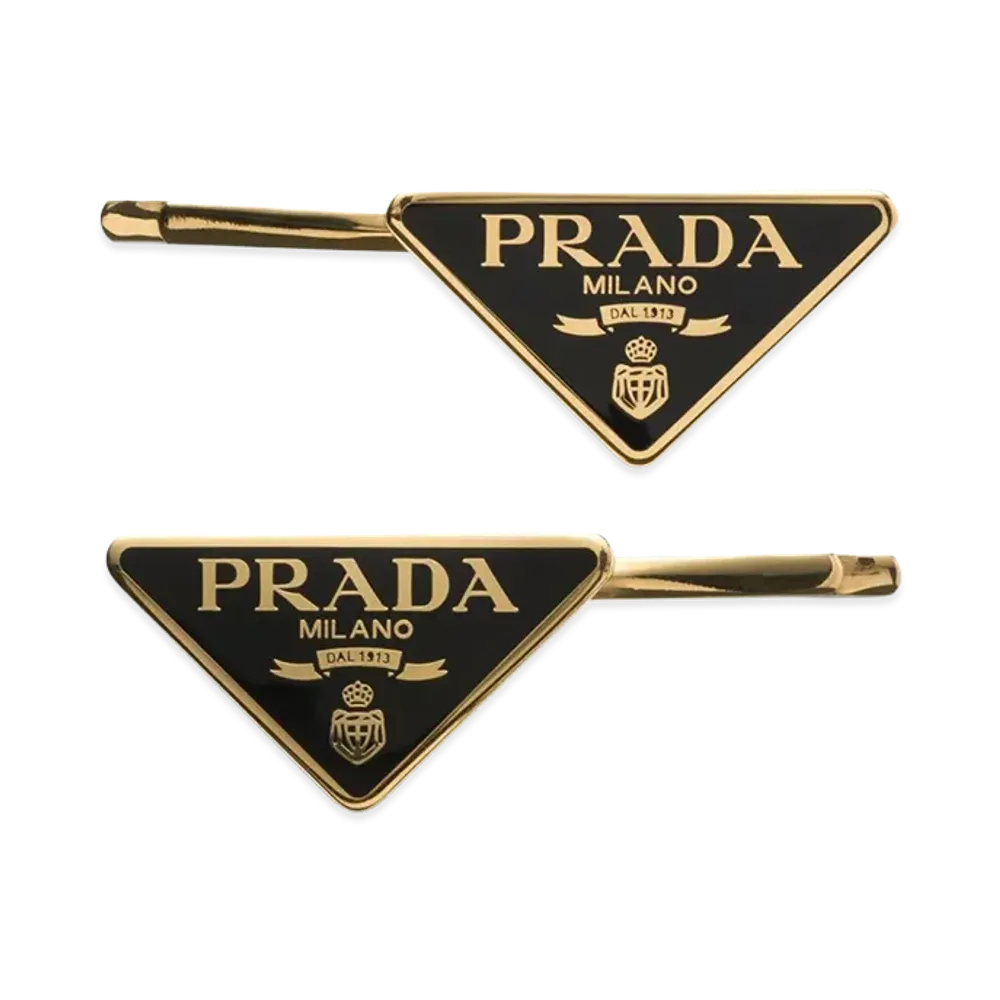 PRADA Women's Set Of 2 Logo Hair Clips "Black"
