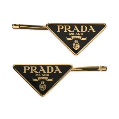PRADA Women's Set Of 2 Logo Hair Clips "Black"