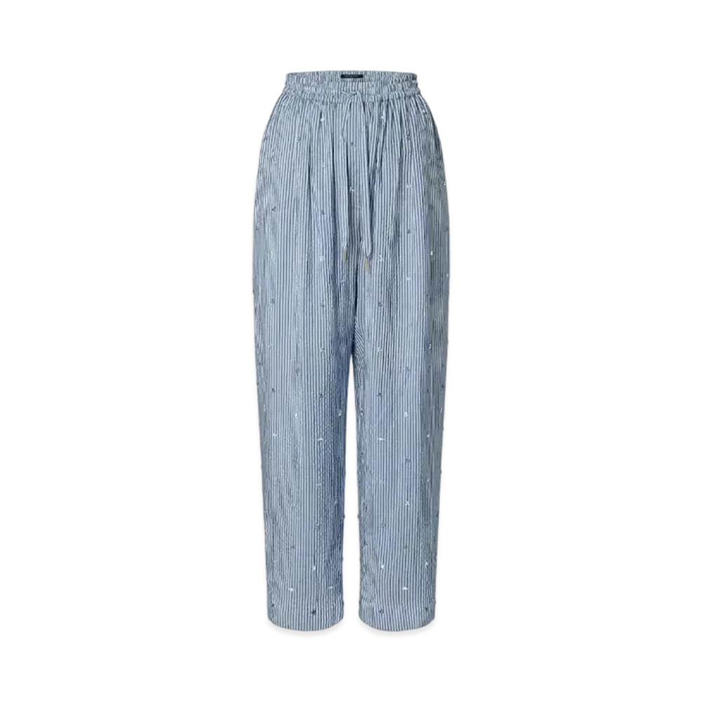 Louis Vuitton Bejeweled Pinstripe Baggy Pajama Pants "Bleu Pale"