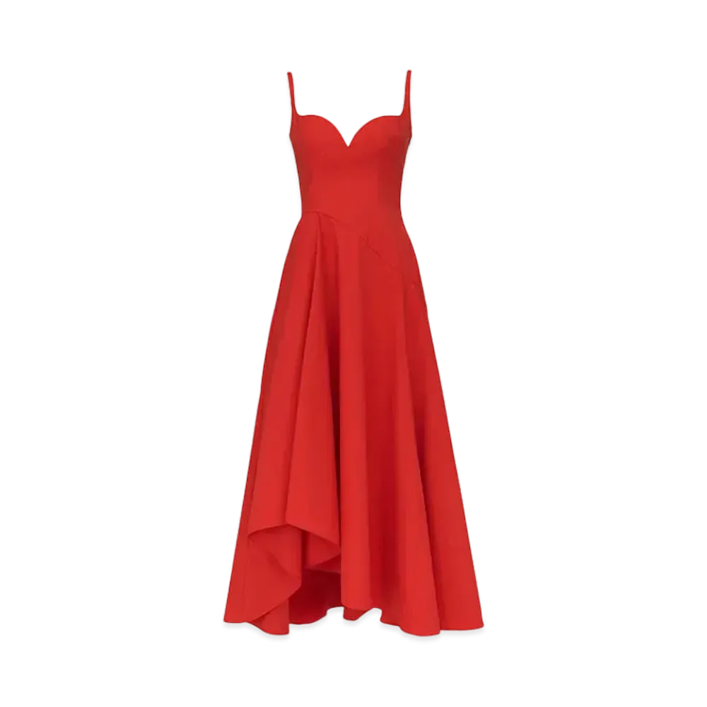 Alexander McQUEEN Sweetheart Neckline Midi Dress "Last Red"