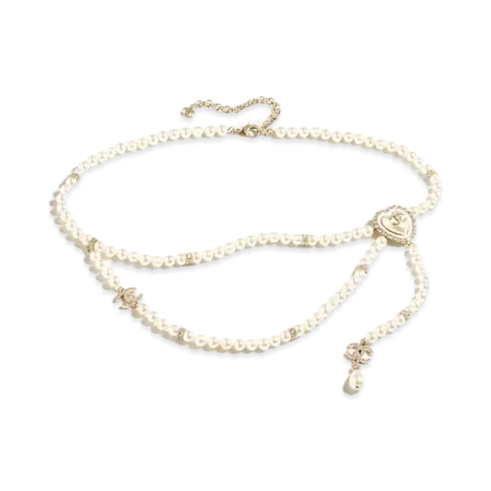 CHANEL Chain Belt Metal, Resin, Glass Pearls & Strass "Gold/Pearly White/Crystal"
