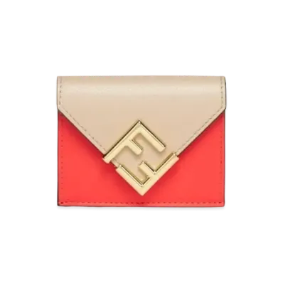 FENDI FF Diamonds Wallet Two-tone Leather "Orange/Beige"