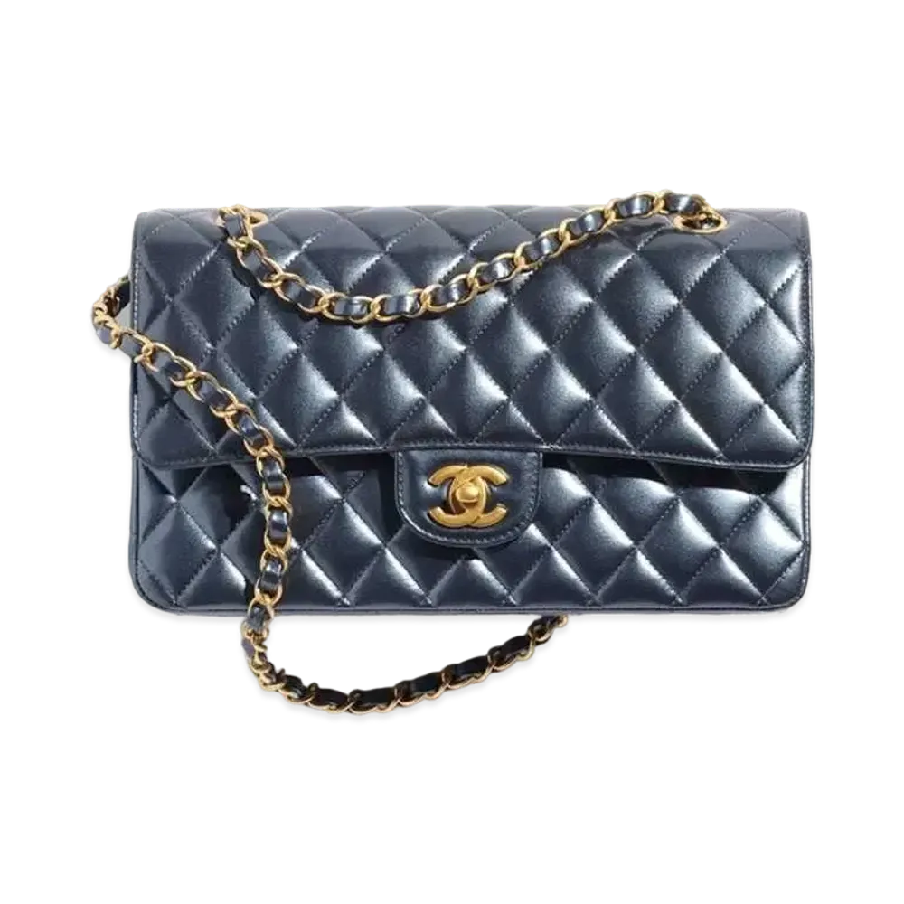 CHANEL Classic Handbag Metallic Calfskin "Navy Blue"