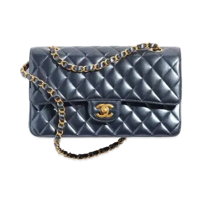 CHANEL Classic Handbag Metallic Calfskin "Navy Blue"