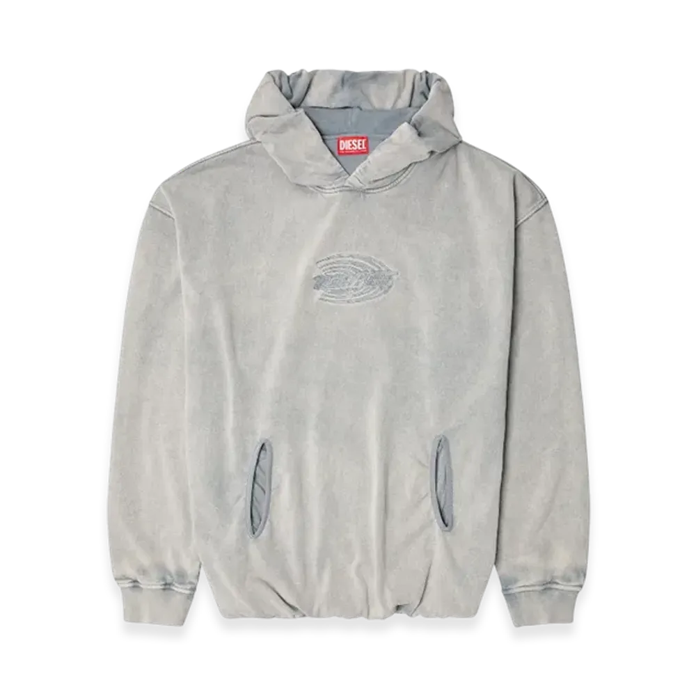 Diesel S-Boxstic-Hood Gathered Acid-Wash Hoodie "Light Blue"