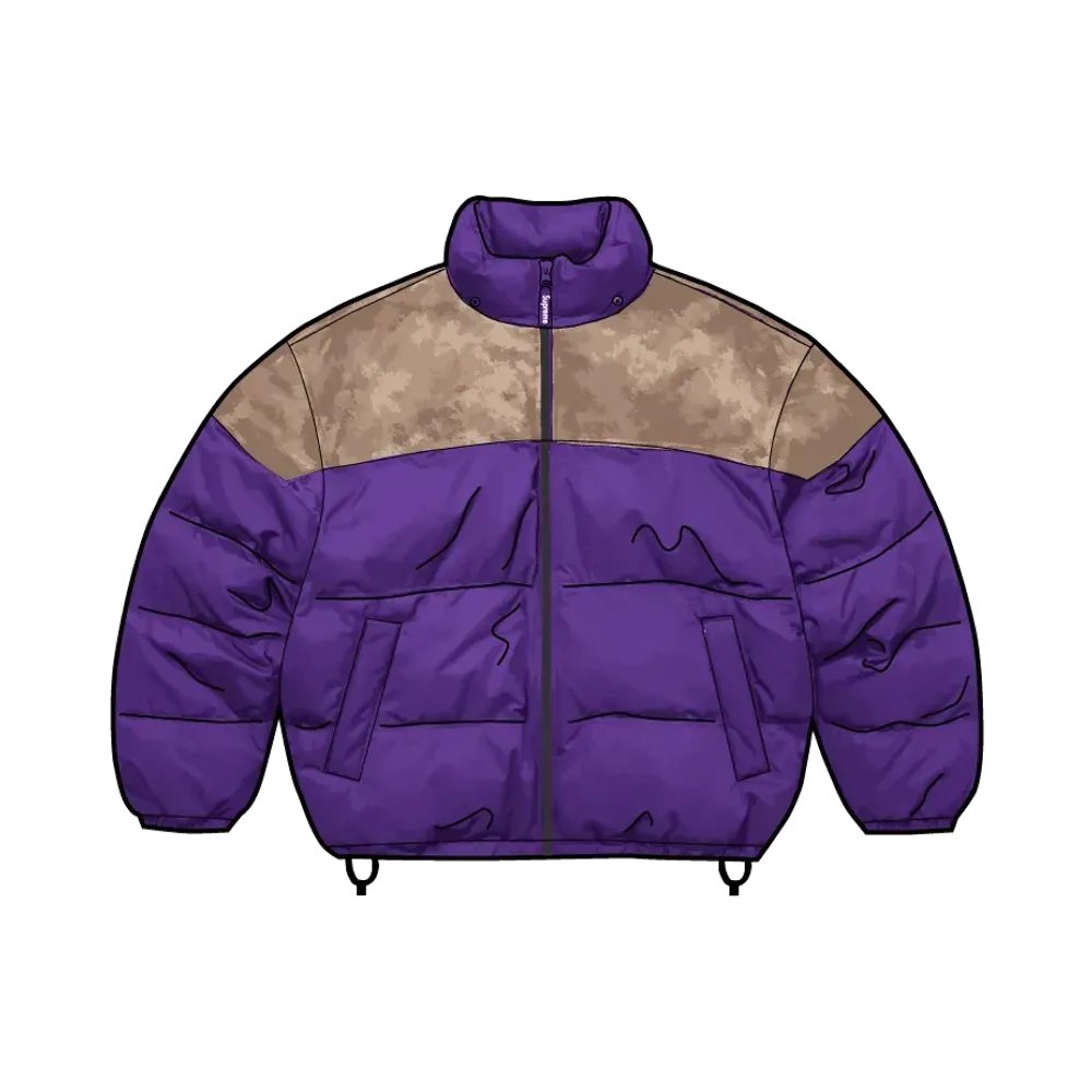 Supreme Leather Yoke Puffer Jacket "Purple"
