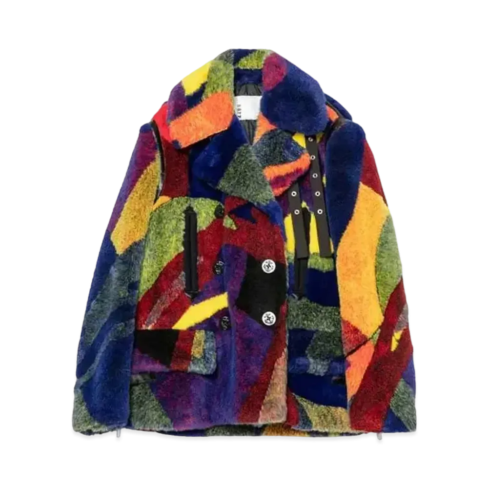 sacai KAWS Jacquard Faux Fur Coat "Multi"