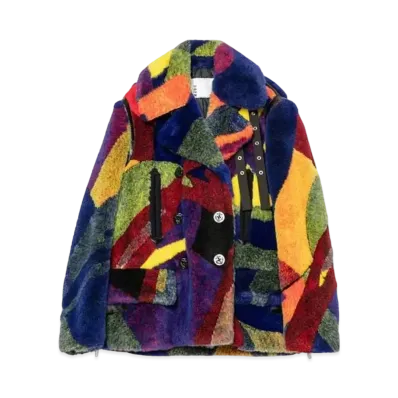 sacai KAWS Jacquard Faux Fur Coat "Multi"