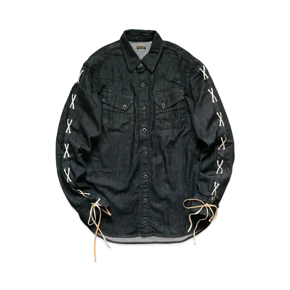 KAPITAL 8OZ Black DENIM LACE UP WESTERN SHIRT "Black"