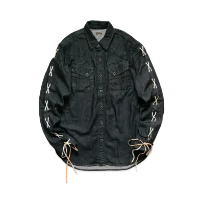 KAPITAL 8OZ Black DENIM LACE UP WESTERN SHIRT "Black"