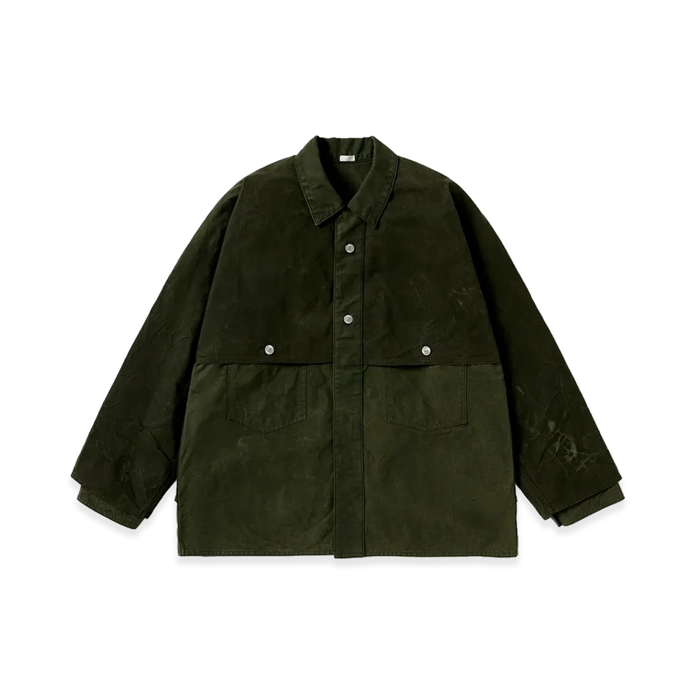 A.PRESSE Vintage Cotton Silk Oiled Tent Cloth Logger Jacket "Olive"