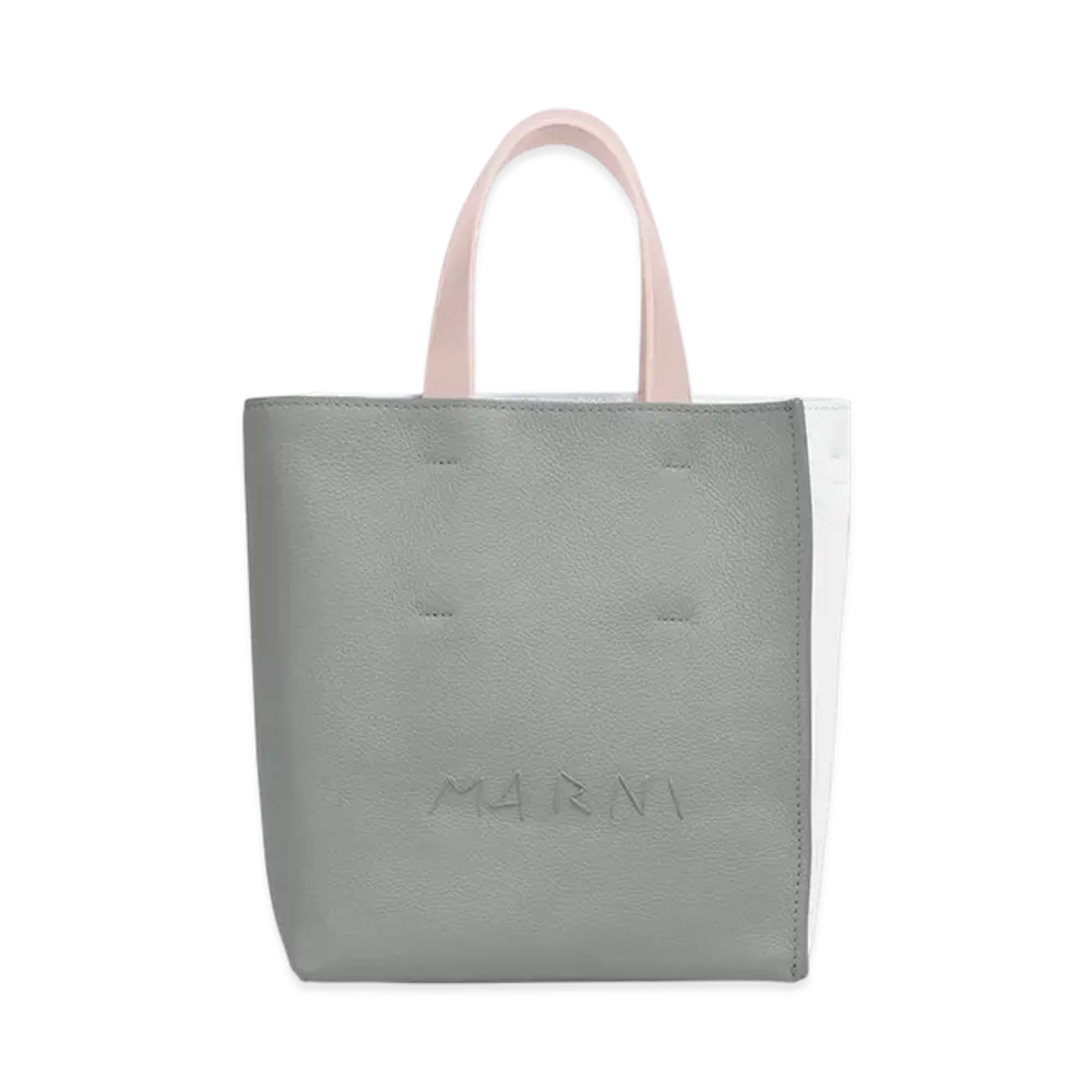 MARNI Museo Soft Mini Bag in Leather with Marni Mending "Storm/Lily White"