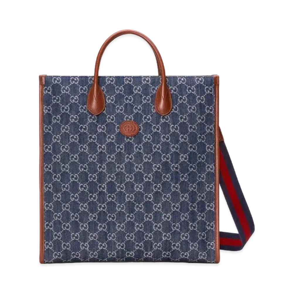 GUCCI Interlocking G Medium Tote Bag GG Denim Jacquard "Blue/Ivory"