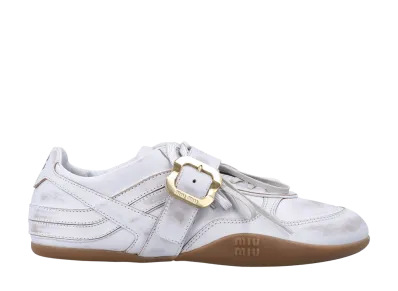 MIU MIU Women's Gymnasium Leather Sneakers with Strap and Buckle "White"