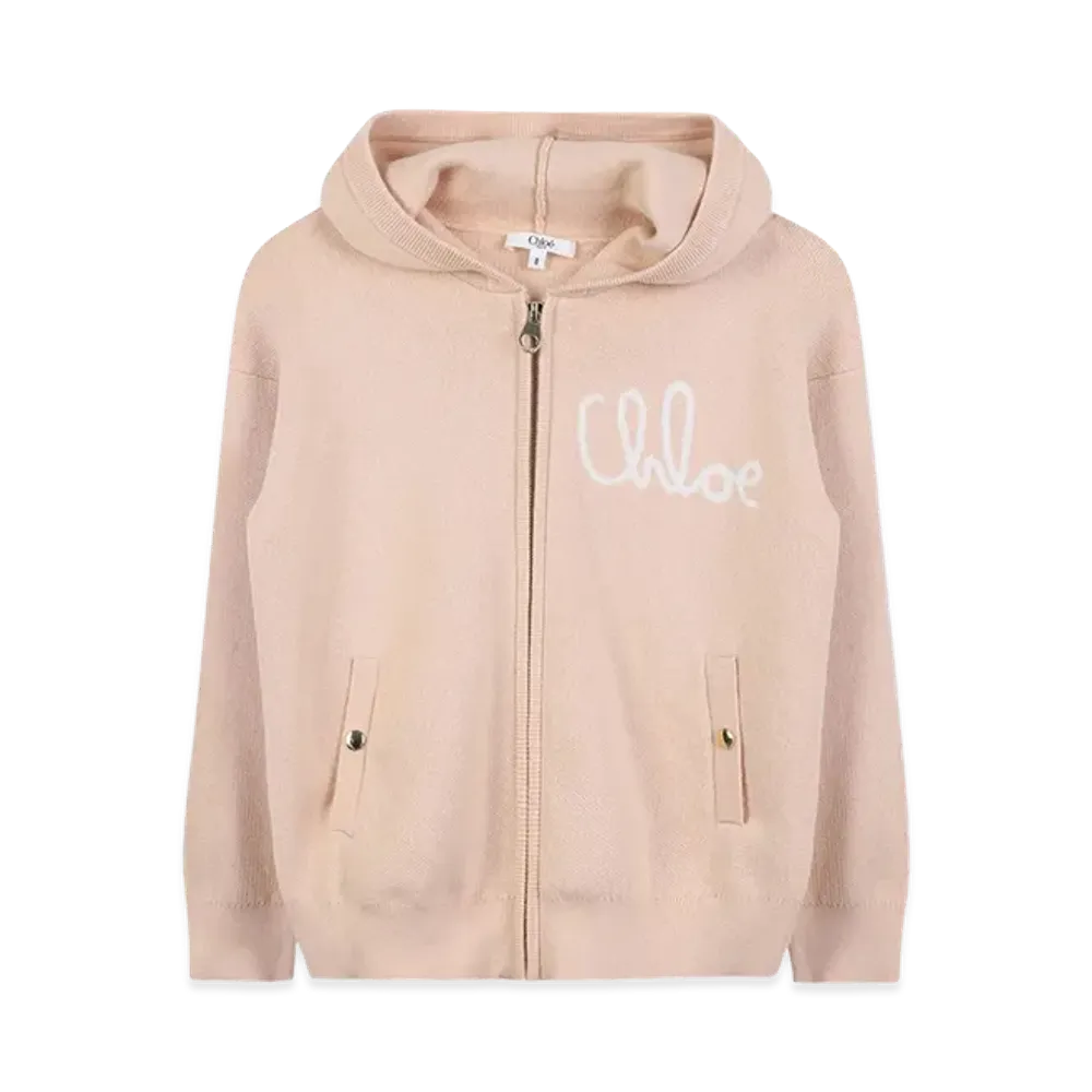 Chloe Kids Wool Hoodie With Logo "Pink"