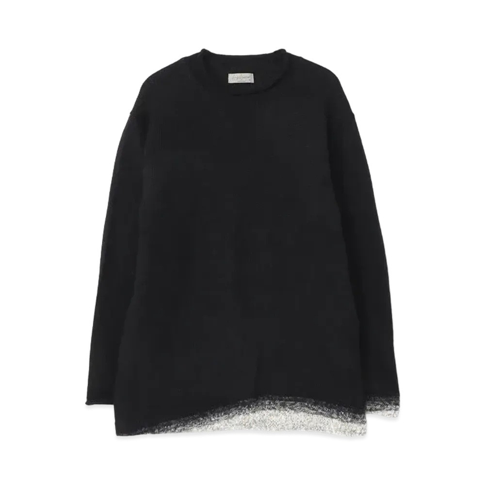 Yohji Yamamoto Pour Homme 5G1P PLAIN STITCH RIB ROUND NECK LONG SLEEVES "Black/Whit"