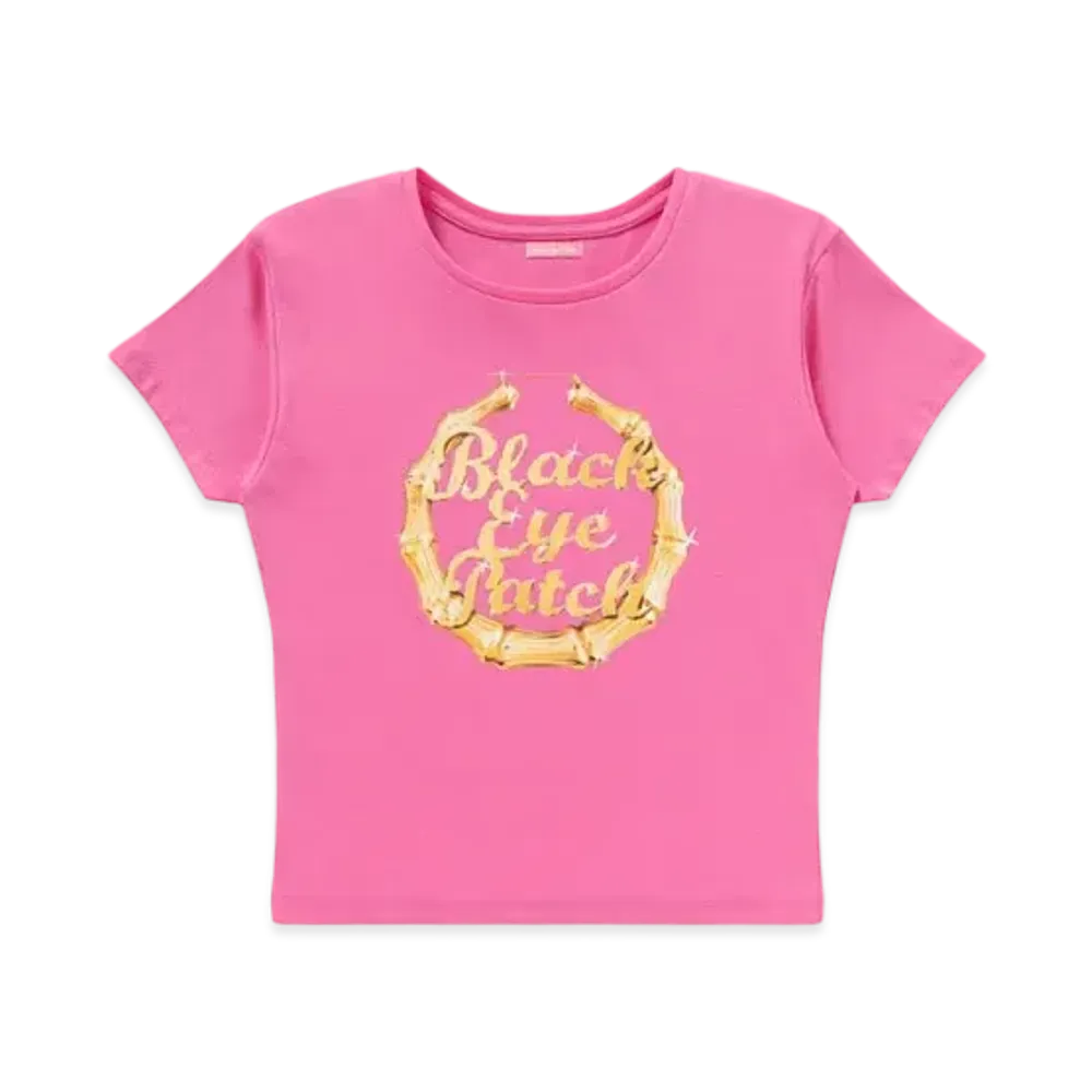 Black Eye Patch Bamboo Hoop Baby Tee "Pink"