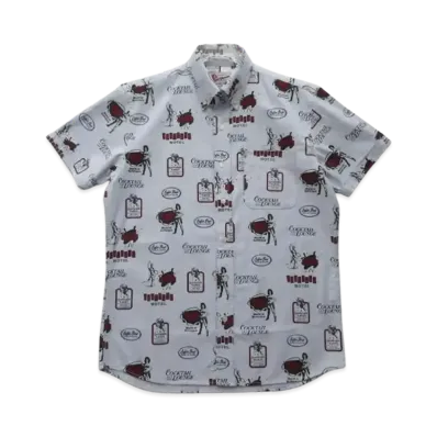 HYSTERIC GLAMOUR All-Over Print Button-Down Short Sleeve Shirt "Blue"