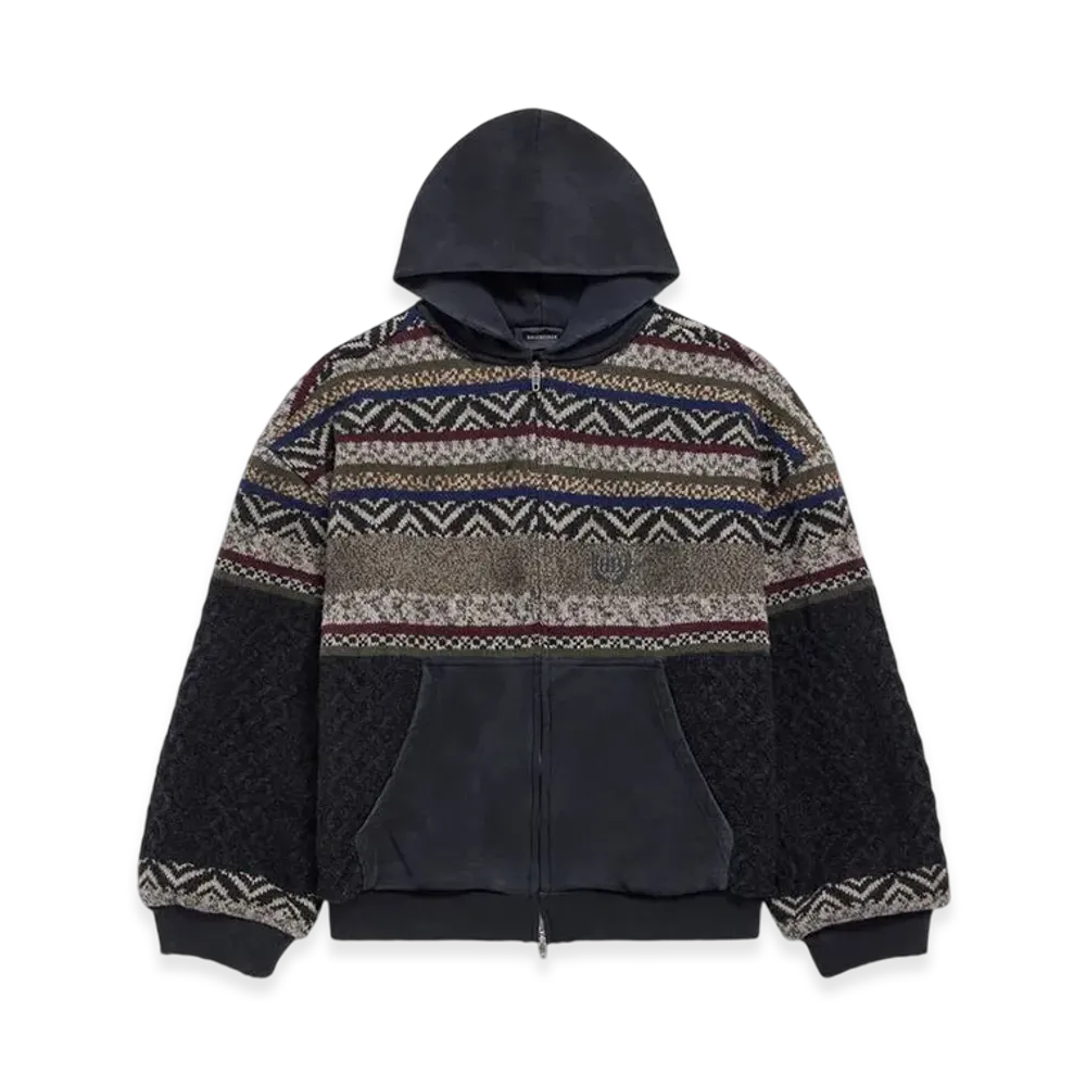 BALENCIAGA Patched Zip-Up Sweater "Faded Black"
