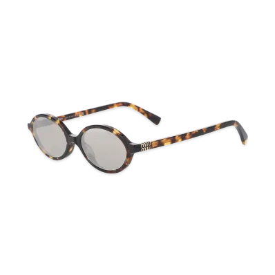MIU MIU Miu Regard Oval Metal Logo "Honey Havana/Light Grey"