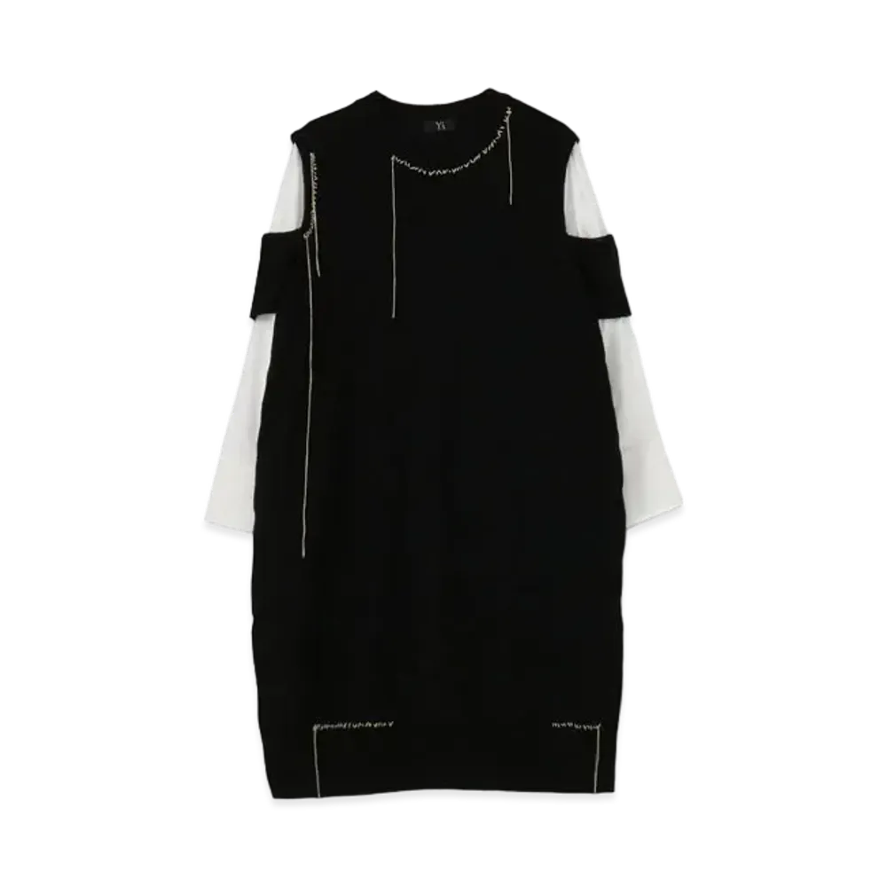 Yohji Yamamoto Y's LINEN COTTON PLAIN STITCH SHIRT SLEEVE LONG PULLOVER "Black"
