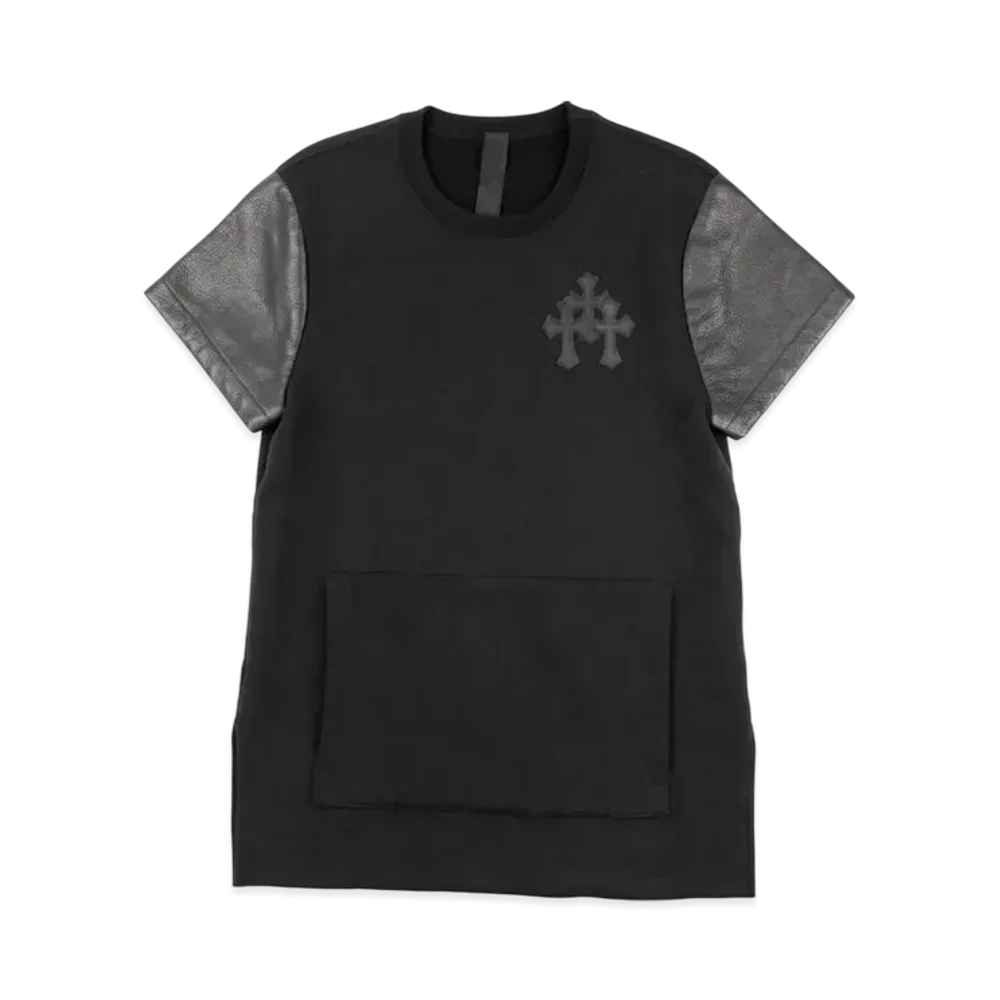 Chrome Hearts Cemetery Cross Leather Sleeve S/S Sweatshirt "Black"