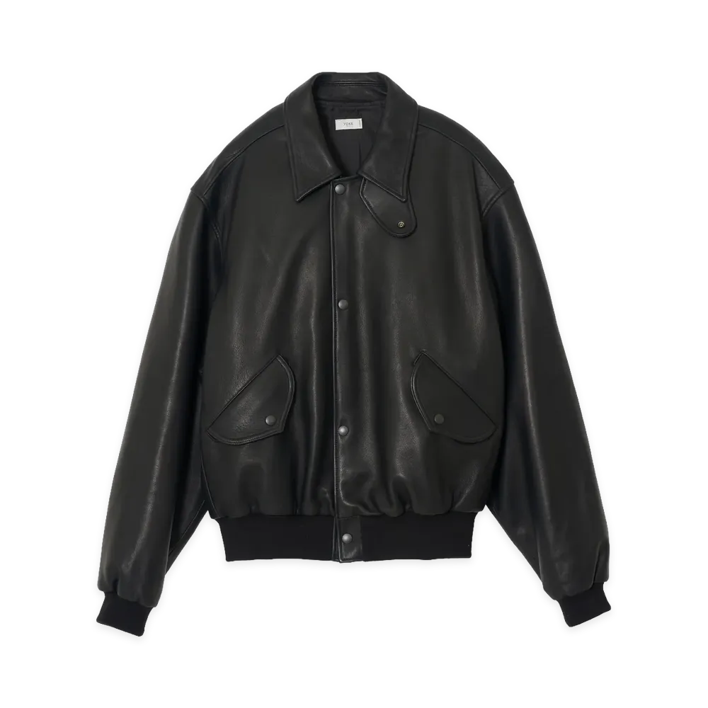 YOKE Lamb Leather Bomber Jacket "Black"