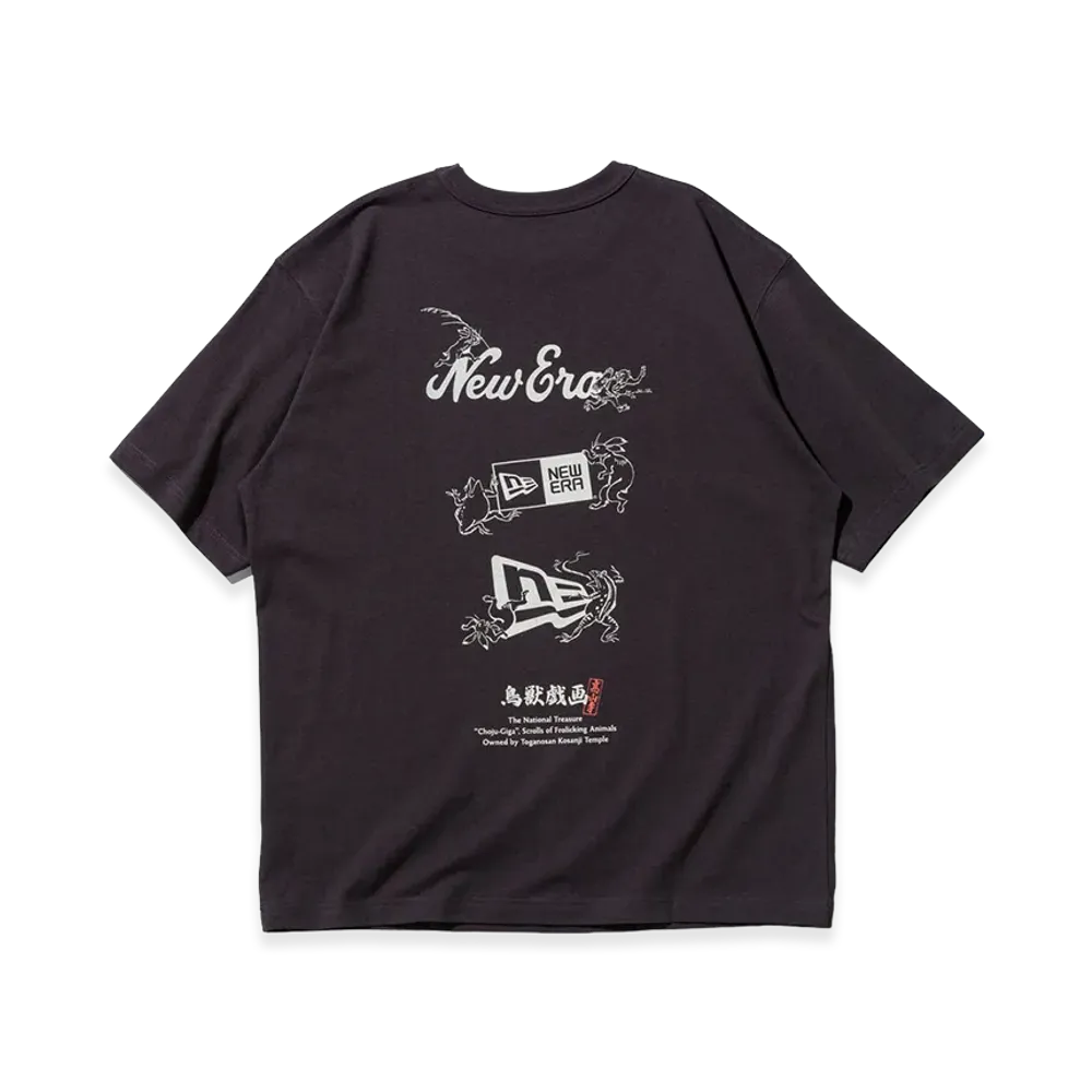 NEW ERA x Choju-giga Short Sleeve Washed Cotton T-Shirt "Charcoal Black"