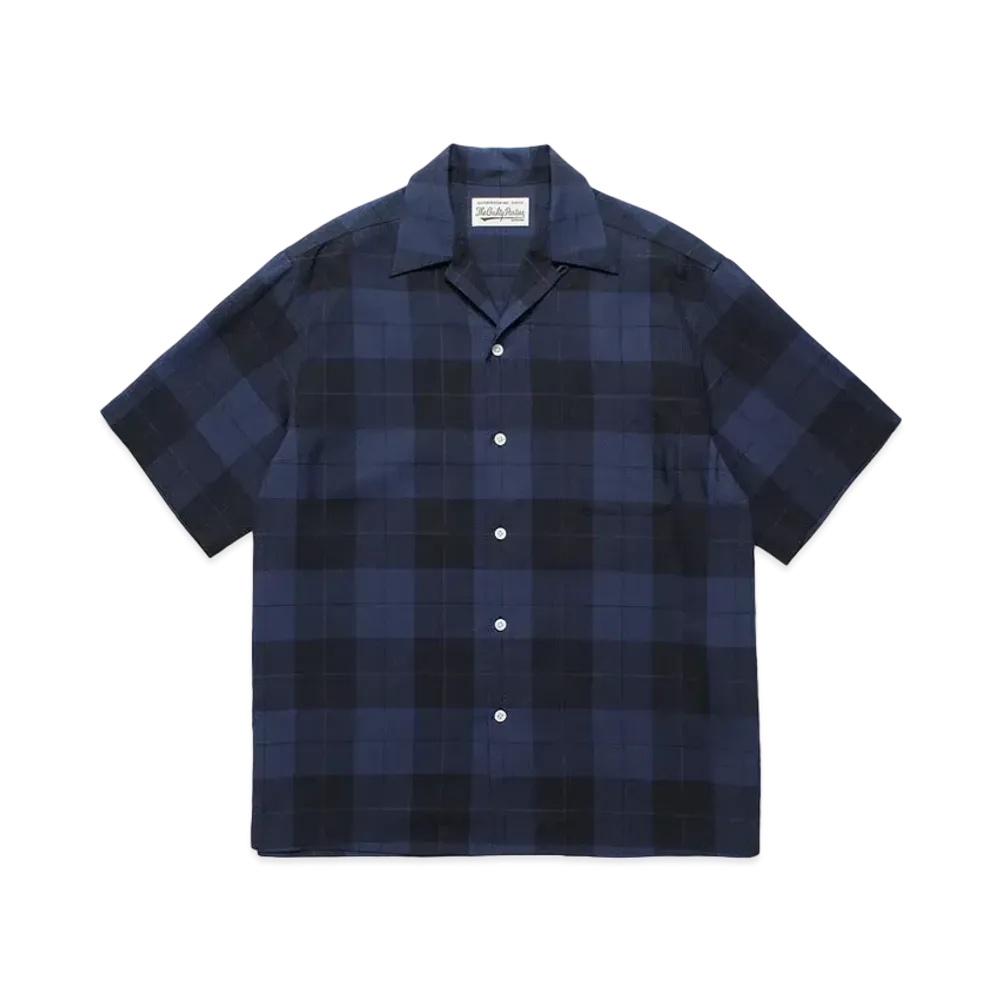 WACKO MARIA Check Open Collar Shirt "Navy"