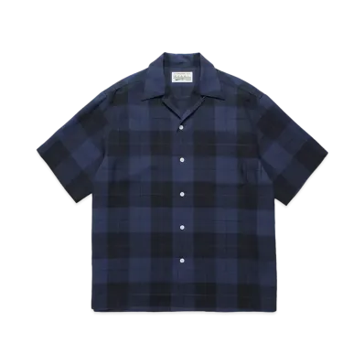 WACKO MARIA Check Open Collar Shirt "Navy"