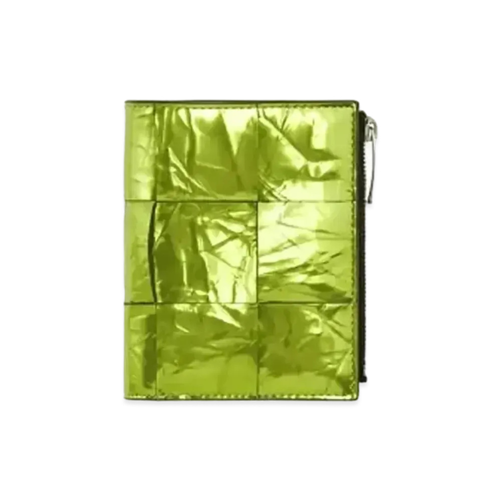 Bottega Veneta Casette Maxi Intrecciato Calfskin Bi-fold Zippered Wallet "Chlorophyll"
