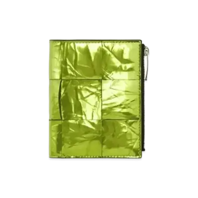 Bottega Veneta Casette Maxi Intrecciato Calfskin Bi-fold Zippered Wallet "Chlorophyll"