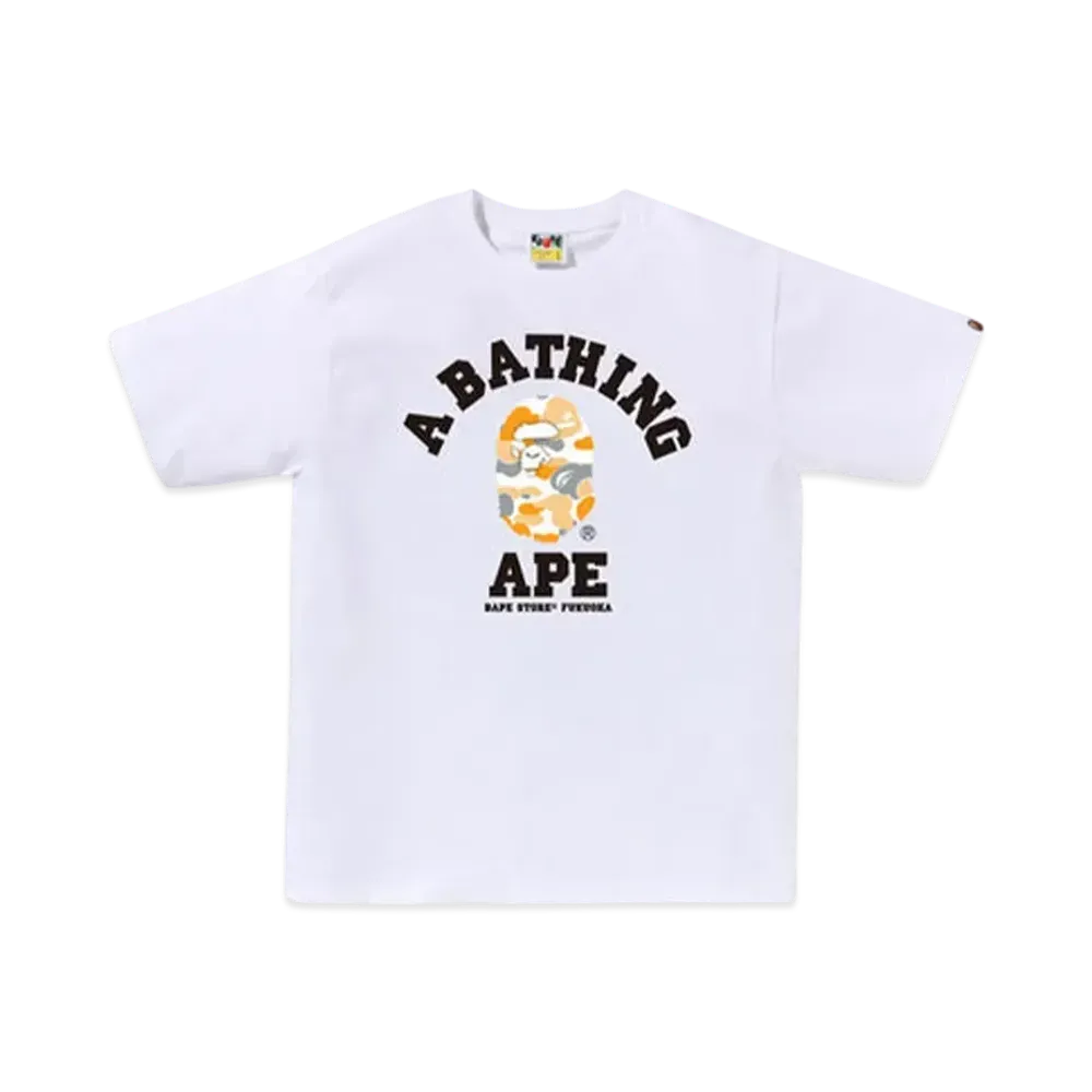 A BATHING APE Bape Store Fukuoka Camo College Tee "White"