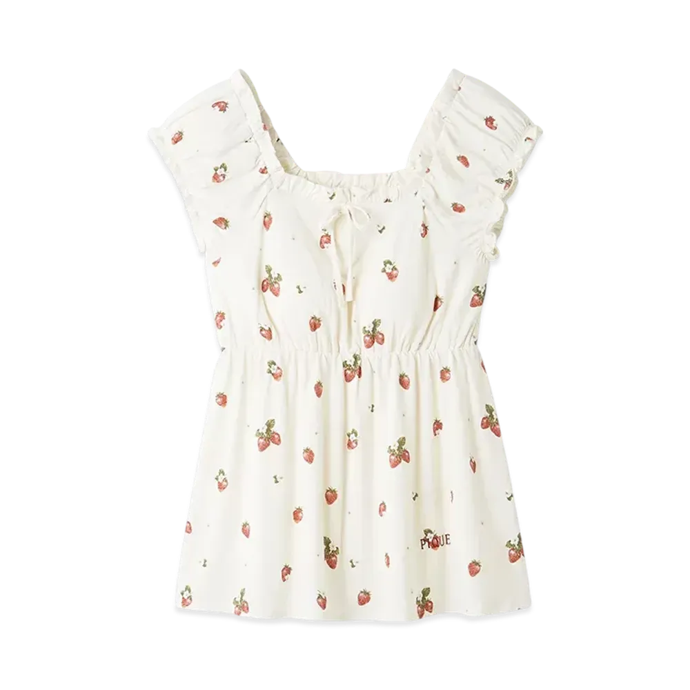 GELATO PIQUE Strawberry Pattern Cup Frill Pullover "Off White"