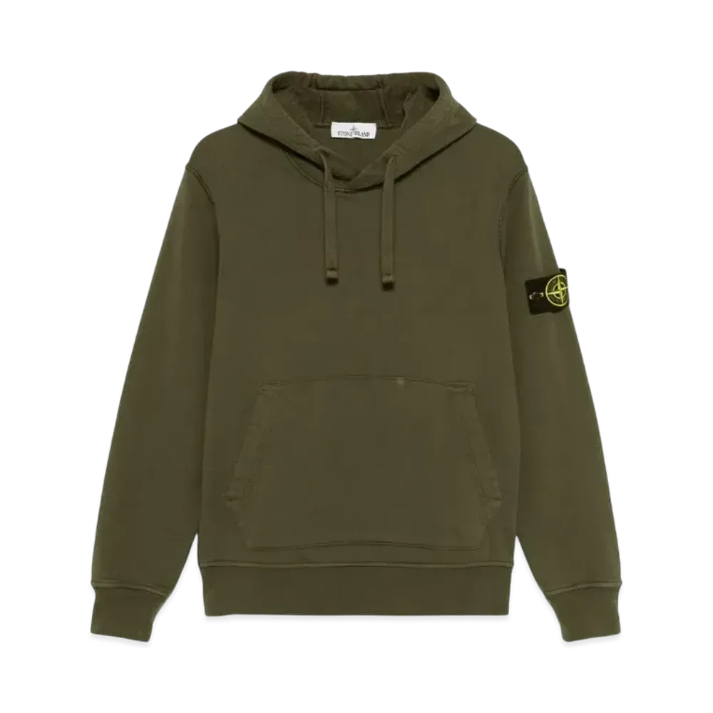 STONE ISLAND Organic Cotton Fleece Sweat Hoodie "Olive"