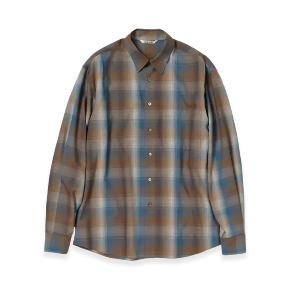 AURALEE Super Light Wool Check Shirt Blue Brown Check "Brown Blue Check"
