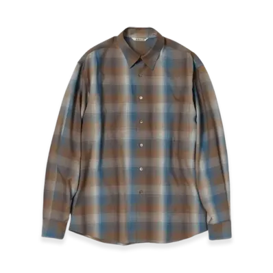AURALEE Super Light Wool Check Shirt Blue Brown Check "Brown Blue Check"
