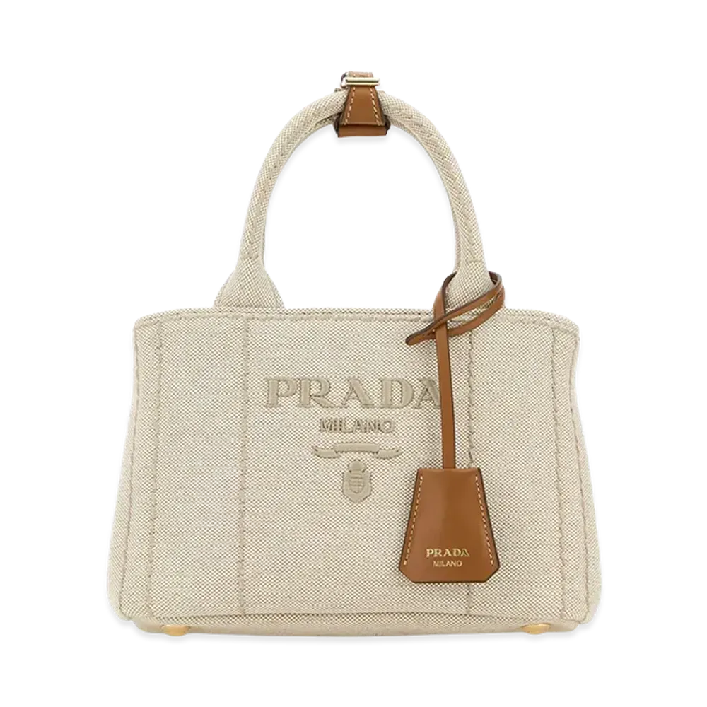 PRADA Wonen's Two-Tone Canvas Mini Jardinière Handbag "Beige/Tan"