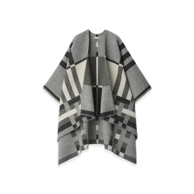 Burberry Colour-Block Check Wool Cape "Chalk"