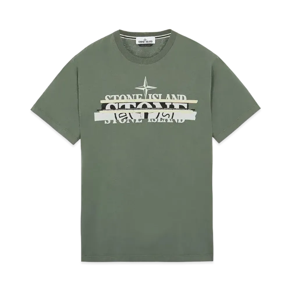Stone Island 2NS82 COTTON JERSEY 'MIXED MEDIA ONE' PRINT_SLIM FIT "Sage Green"